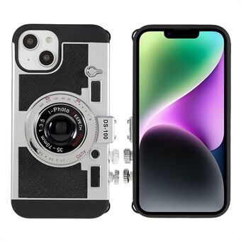 Voor iPhone 14 3D Retro Camera Ontwerp Telefoonhoesje PU-leer + TPU + PC Scratch met afneembaar koord