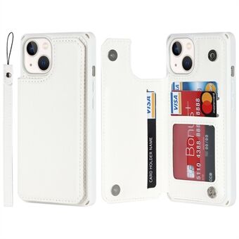 Voor iPhone 14 Kaartsleuven Ontwerp Kickstand PU-leer gecoat TPU-telefoonhoesje Goed beschermde portemonnee-hoes met riem