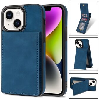 Voor iPhone 14 Scratch Effen kleur Verticale flip Kickstand Telefoonhoes RFID-blokkering PU-leer gecoate TPU-schaal met meerdere kaartsleuven