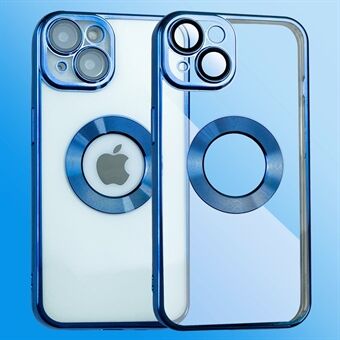 Voor iPhone 14 Logo Gat Ontwerp TPU Anti-drop Cover CD Textuur Ring Galvaniseren Telefoon Back Case met Anti- Scratch Lens Film