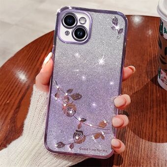 Voor iPhone 14 Gradiënt Glitter Poeder Flexibele TPU Achterkant Strass Decor Bloem Ontwerp Drop-proof Case