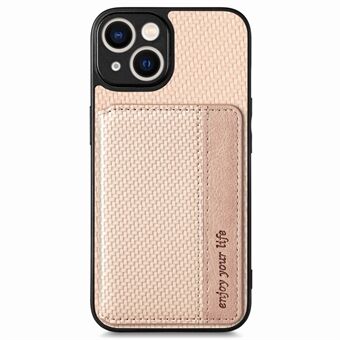 Voor iPhone 14 Anti-botsing Koolstofvezel Textuur RFID Blocking Phone Case Wallet Kickstand PU Leather Coated PC + TPU Magnetic Cover