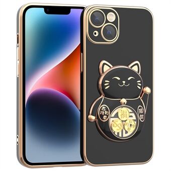 Voor iPhone 14 Telefoonhoes Lucky Fortune Cat Kickstand TPU + PC Galvaniseren Telefoonhoes met cameralensbeschermer