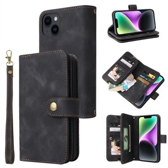 Telefoonhoes met ritssluiting voor iPhone 14 Stand Wallet Multifunctionele telefoonhoes met riemen