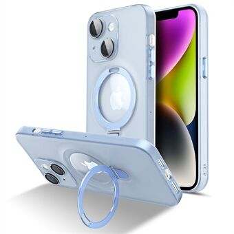 Ring magnetisch telefoonhoesje voor iPhone 14, PC+TPU matte telefoonhoes met glazen lensbeschermer
