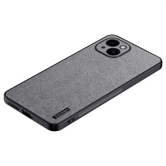 Voor iPhone 14 houtnerf telefoonhoesje PU-leer PC TPU-hoes met cameralensbeschermer