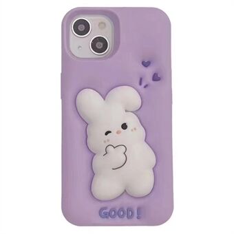 Voor iPhone 14 / 13 siliconen telefoonhoes 3D Cartoon konijn decor anti- Scratch telefoonhoes