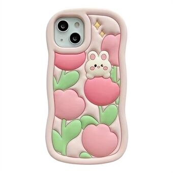 Voor iPhone 14/13 3D Cartoon Konijn Tulp Decor Siliconen Telefoonhoes Anti-drop Telefoonhoes