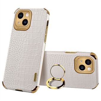 Voor iPhone 14 Gegalvaniseerd PU-leer Gecoat TPU Cover Ring Standaard Krokodiltextuur Telefoonhoes