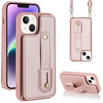 Voor iPhone 14 / 13 6.1 inch Polsband Standaard Achterkant Kaarthouder PU-leer Gecoat TPU-telefoonhoesje