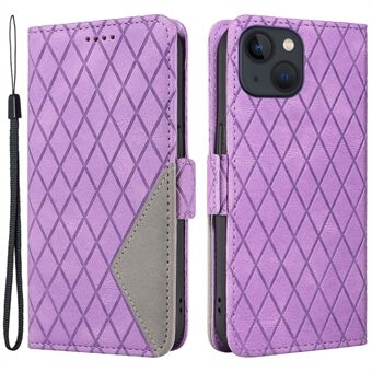 Telefoonhoesje voor iPhone 14 PU-lederen kleursplitsende Rhombus bedrukte portemonnee- Stand