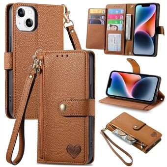 PU-lederen RFID-blokkerende Stand voor iPhone 14, portemonnee met ritsvak voor telefoon