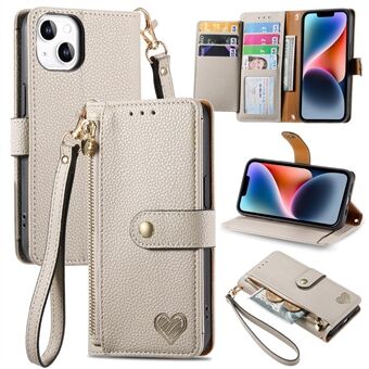 PU-lederen RFID-blokkerende Stand voor iPhone 14, portemonnee met ritsvak voor telefoon