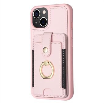 BF27 Voor iPhone 13 6.1 inch / iPhone 14 Beschermhoes Ring Kaarthouder PU+TPU Telefoonhoes