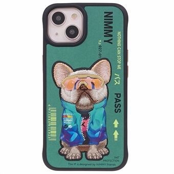 NIMMY PC+TPU+PU schokbestendige hoes voor iPhone 14 anti-drop cool geborduurd telefoonhoesje