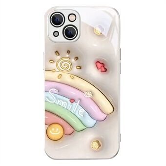 Gehard glas + TPU-hoes voor iPhone 14, Smile Face Rainbow Pattern Anti-drop telefoonhoes