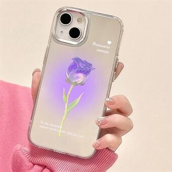 Voor iPhone 14 Mirror Surface Phone Case Gradient Rose Flower Shockproof PC Cover