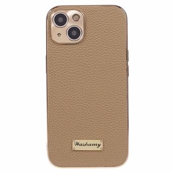 Voor iPhone 14 echt rundleer + TPU + pc-telefoonhoes galvanisch frame Precieze uitsparing beschermhoes