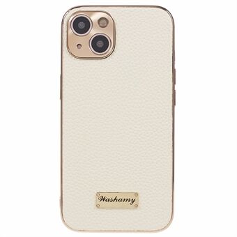 Voor iPhone 14 echt rundleer + TPU + pc-telefoonhoes galvanisch frame Precieze uitsparing beschermhoes