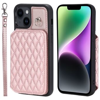 Style 008 standaard telefoonhoes voor iPhone 14, PU-leer + TPU RFID-blokkerende schokbestendige schaal met polsband