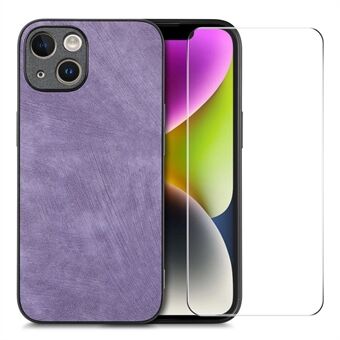 ENKAY HAT Prince Voor iPhone 14 Vintage PU-leer + pc-telefoonhoes met hoge aluminium-siliciumglasfilm