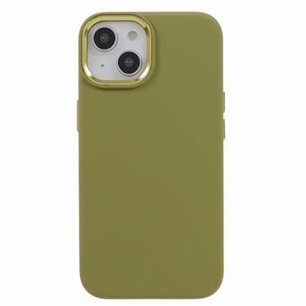 Voor iPhone 14 Vloeibare siliconen + pc-telefoonhoes Aluminium cameraframe Scratch achterkant