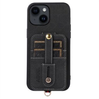 ABEEL Stijl 02 Voor iPhone 14 Anti-drop Leer Gecoat TPU + PC Kickstand Case Kaartsleuven Litchi Textuur Telefoon Cover