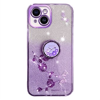 Voor iPhone 14 Mobiele beschermhoes Ring Bloemenpatroon Glitter TPU-hoes