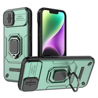 Mobiele telefoonhoes voor iPhone 14, PC+TPU telefoonhoesje met schuiflensbescherming en kickstand achterkant