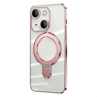 Voor iPhone 14 TPU + acryl schokabsorberend hoesje Magnetische standaard Heldere telefoonhoes met cameralensfilm