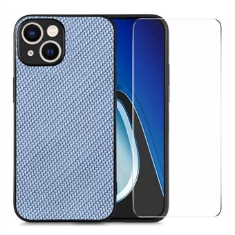 ENKAY HAT PRINCE Carbon Fiber Hoes voor iPhone 14 Leren+PC Telefoonhoes met High Aluminium-silicon Glasfilm