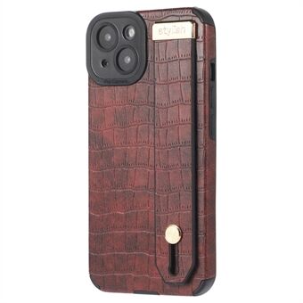 Voor iPhone 14 Hoesje Krokodillen Textuur TPU+PU Leren Polsband Standaard Telefoonhoes