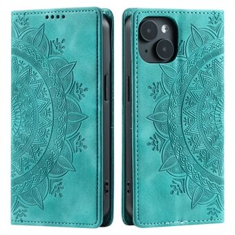 Voor iPhone 14 Hoesje PU Leren Gegraveerde Mandala Bloem Portemonnee Telefoonhoesje