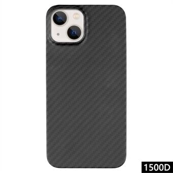 Voor iPhone 14 Telefoonhoesje Zwart Aramidevezel 1500D Grof Textuur Hoes met Grote Lensuitsparing