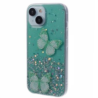 Voor iPhone 14 Hoes AW Series Sprankelende Epoxy Vlinder Decor TPU+PVC Telefoon Rugcover