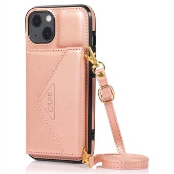 Voor iPhone 14 Telefoonhoesje Driehoek Deksel Kaarttas Leer+TPU Beschermende Crossbody Hoes