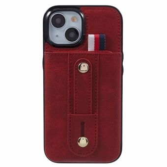 Voor iPhone 14 Telefoonhoesje Retro PU Leer+TPU Kickstand Hoes met Uittrekbare Band