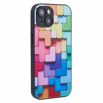 Voor iPhone 14 Vierkant Patroon Gehard Glas Hoesje Krasbestendige Schokbestendige Telefoonhoes