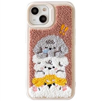 TPU-hoes voor iPhone 14, Pluche Cartoon Honden Borduurwerk Telefoon Achterkant Cover