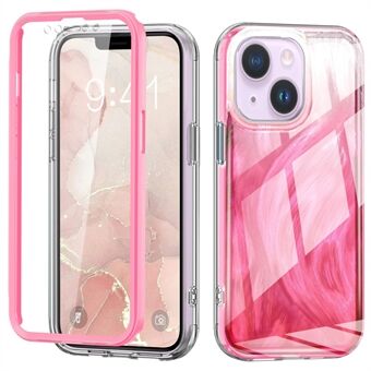 PC+TPU Hoes voor iPhone 14 Schil Gradient Veer Patroon Telefoonhoes met PET Schermfolie