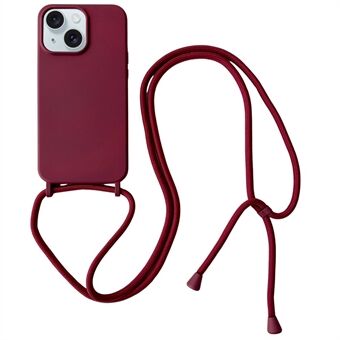 Voor iPhone 14 Hoesje Vloeibare Siliconen Beschermende Telefoonhoes met Crossbody Lanyard