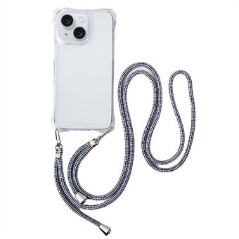 Voor iPhone 14 TPU-hoes Vierhoek anti-valbescherming Telefoonhoesje met dunne draagkoord