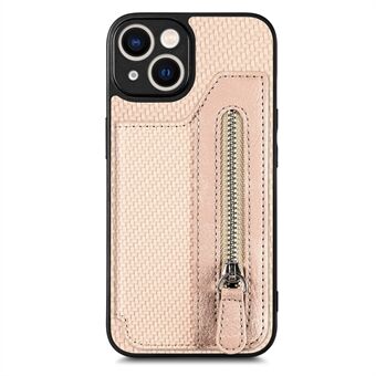 C1-04 Voor iPhone 14 Ritsvak PU Leren+PC+TPU Hoes Telefooncover met Kaartenhouder