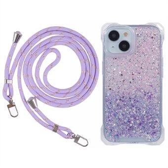 Voor iPhone 14 Schokbestendige Hoes TPU+Acryl Telefoon Achterkant met Strap Tweekleurig Verloopontwerp