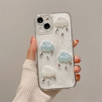 Voor iPhone 14 Hoes 3D Cloud Parelmoer Poeder Schokbestendige Telefoonhoes (Precieze Lensuitsparingen)