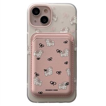 Voor iPhone 14 Hoes Hondmotief IMD TPU Telefoonhoesje met Roze Magnetische Kaarttas