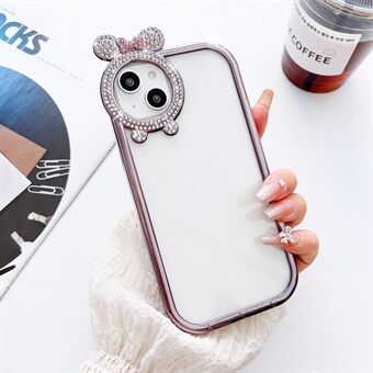 Voor iPhone 14 Hoes Rhinestone Decor Strik Camera Frame Geëlektroplateerde TPU Hoes