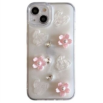 Voor iPhone 14 Hoesje 3D Bloem Konijn Decoratie Valbescherming TPU+PC Epoxy Telefoonhoesje