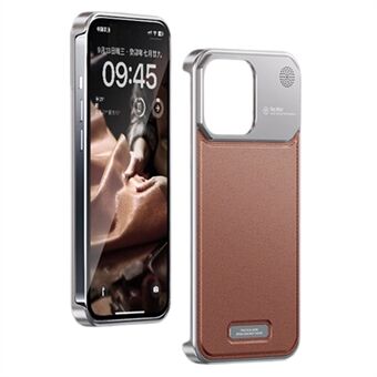 Voor iPhone 14 Magnetische Hoes Leer+Aluminium Legering Warmteafvoer Aromatherapie Telefoonhoesje