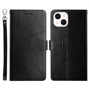 Voor iPhone 14 Pro 6.1 inch All-round Schokbestendig Mobiele Telefoon Cover PU Leer Y-vormige Lijnen Opdruk Portemonnee Stand Telefoon Case